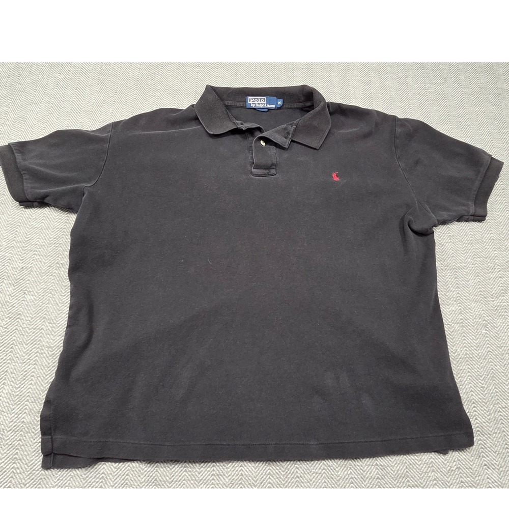 Polo Ralph Lauren Mens Black Short Sleeve Polo Shirt Red Pony Logo Size M